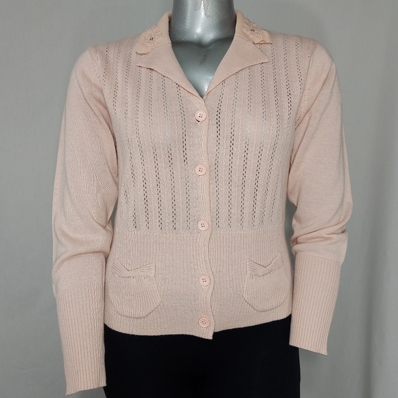 Vintage Sweaters - Vintage Cardigan Sweater Sequin Jewel Collar XL